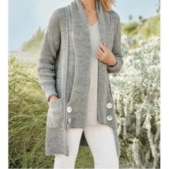 Soft Surroundings Townsend Cardigan Gray Chunky Knit Sweater Size Small - Picture 7 of 7